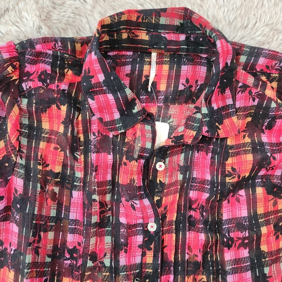 Free People‎ Jerra Shirt Dress In Pink Long Sleeve Button Down Plaid Maxi Dress - Picture 6 of 16